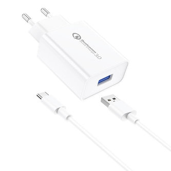 Foneng EU13 síťová nabíječka + kabel USB-C, 3A (bílá)