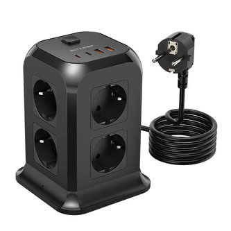 Napájecí nabíječka Blitzwolf s 8 zásuvkami, BW-PC3, 2x USB, 2x USB-C (černá)