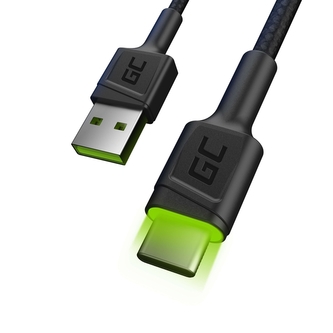 Green Cell Ray - USB kabel - USB-C 120 cm se zeleným LED podsvícením a podporou rychlého nabíjení Ultra Charge, QC 3.0