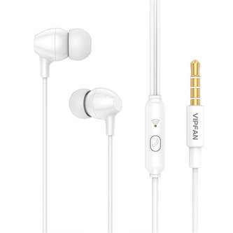 Kabelová sluchátka do uší Vipfan M16, 3,5mm jack, 1 m (bílá)