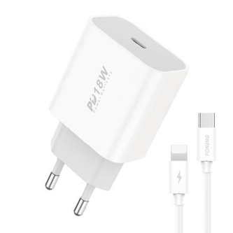Nástěnná nabíječka Foneng EU23 18W + kabel USB-C na Lightning