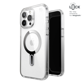 Speck Presidio Perfect-Clear ClickLock & Magsafe - pouzdro pro iPhone 15 Pro Max (Clear / Chrome Finish / Serene Silver)