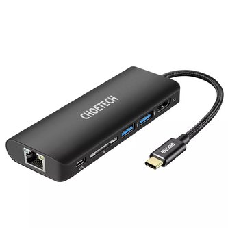 Choetech Docking Station USB Type C Hub adaptér 6v1 100W PD Black (HUB-M05)
