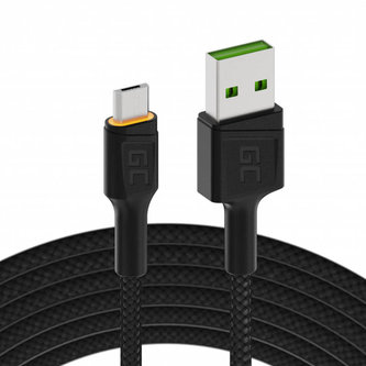 Kabel USB - Micro USB Green Cell GC Ray 200 cm, oranžová LED, s Ultra Charge, QC3.0