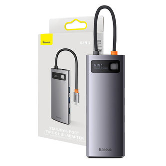 Rozbočovač 6v1 Baseus řady StarJoy, USB-C na 3x USB 3.0 + HDMI + USB-C PD + RJ45