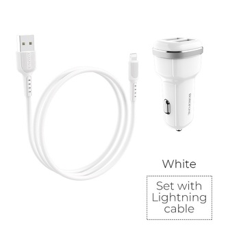 Borofone - Nabíječka do auta 2x USB Lightning kabel v balení, bílá