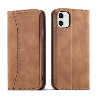 Magnet Fancy Case pro iPhone 12 obal na karty peněženka stojánek na karty hnědý