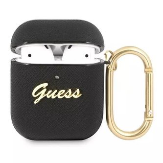 Guess GUA2SASMK AirPods kryt czarny/black Saffiano Script Metal Collection