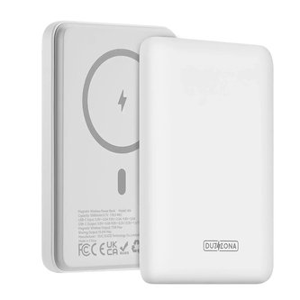 Duzzona magnetická powerbanka 5000 mAh s funkcí bezdrátového nabíjení (MagSafe, Qi) USB-C 20W bílá (W4) Duzzona magnetická powerbanka 5000 mAh s funkcí bezdrátového nabíjení (MagSafe, Qi) USB-C 20W bílá (W4)