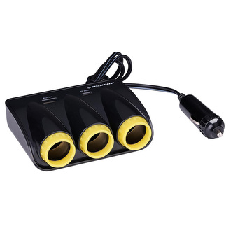 Dunlop - USB-A + USB-C 20W PD nabíječka do auta / 3x rozdělovač zásuvek zapalovače cigaret 12/24V (černý)