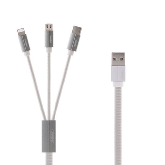Datový kabel 3v1 Remax (RC-094th), USB na Micro USB, Lightning, USB C, QC, přenos dat, barva bílá