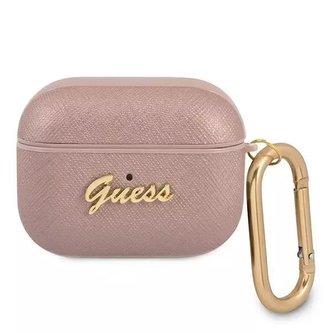 Obal Guess GUAPSASMP AirPods Pro růžový/růžový Saffiano Script Metal Collection