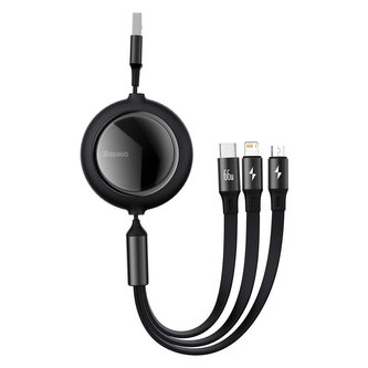 Kabel USB 3w1 Baseus Bright Mirror, USB do micro USB / USB-C / Lightning, 66W, 1,2 m (czarny)