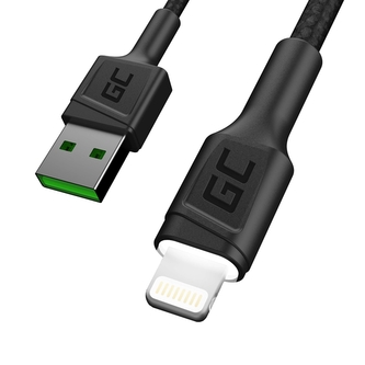 Green Cell Ray - Kabel USB-Lightning 120 cm s bílým LED podsvícením, rychlé nabíjení Apple 2,4 A