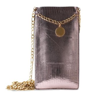 PURO GLAM Chain - Univerzální pouzdro pro smartphony se 2 sloty na karty se zlatým řetízkem XL (hnědý)