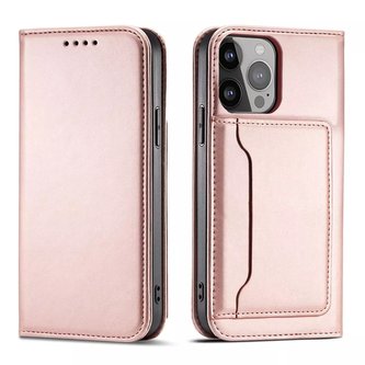 Pouzdro na magnetické karty pro iPhone 13 Pouch Card Wallet Card Stand Pink