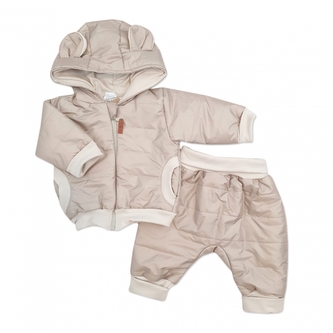 Stylová prošívaná bunda s kapucí + kalhoty - béžová, vel. 80/86; 80/86 (12-18m)