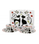 Porcelánový hrnek espresso s podtalířkem Etno cats 90 ml, sada 2 ks v dárkovém boxu