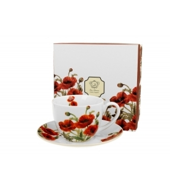Porcelánový hrnek Classic Poppies s podtalířkem 250 ml v dárkovém boxu