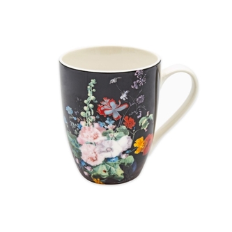 Hrnek porcelán 340ml  KVĚT černá