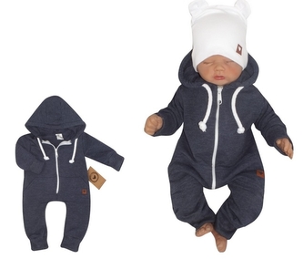 Z&Z Dětský teplákový overálek s kapucí, jeans, vel. 62; 62 (2-3m)