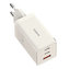 Wall charger Baseus GaN5 2x USB-C + USB, 65W + cable 1m (white)