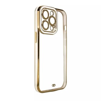 Módní pouzdro na iPhone 13 Pro Gold Frame Gel Cover White
