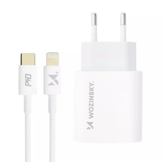 Wozinsky rychlá EU nabíječka USB Type C Power Delivery 20W kabel USB Type C / Lightning kabel 1m bílý