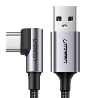 Uzelený úhlový kabel USB - USB Typ C 2m 3A šedý (50942)