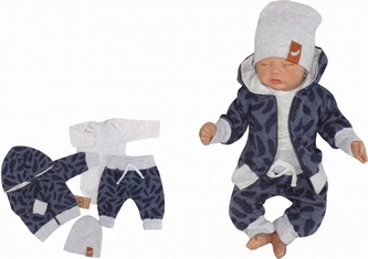 Z&Z 4-dílná tepláková souprava Pírka, kabátek, tepláčky, čepička a body, modrá, vel. 86; 86 (12-18m)