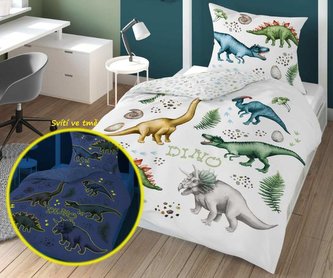 DETEXPOL Povlečení Svět Dino svítící  Bavlna, 140/200, 70/80 cm