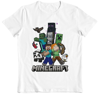 Dětské tričko Minecraft: Věž z postav (11-12 let) bílá bavlna