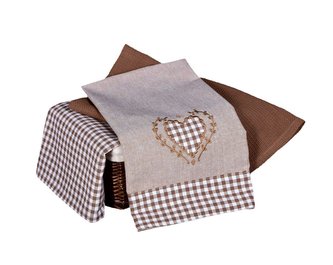 Forbyt, Utěrka bavlněná, Srdíčko a káro komplet 3 ks, Hnědá