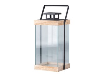 Lucerna kov, dřevo 165x165x410mm, přírodní, černá