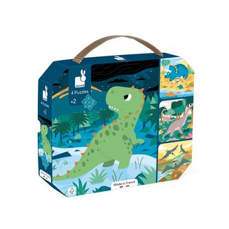 Janod Puzzle v kufříku 4v1 Dinosaury 6-9-12-16 ks