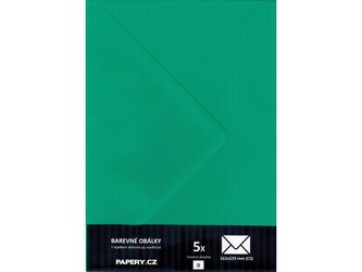 barevná obálka 162X229 mm ZELENÁ VÁNOČNÍ, 5 kusů,110 gm2, olizová