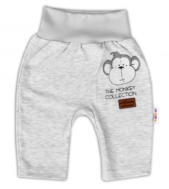 Baby Nellys Bavlněné tepláčky Monkey - sv. šedý melírek, vel. 86; 86 (12-18m)