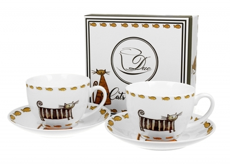 Porcelánový hrnek s podtalířkem Classic cats 250 ml, sada 2 ks v dárkovém boxu