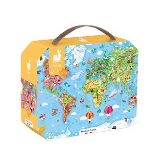 Janod Puzzle Mapa sveta v kufríku 300 ks