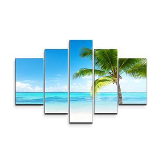 Obraz - 5-dílný Palma na pláži: 125x90 cm Obraz - 5-dílný Palma na pláži: 125x90 cm