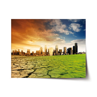 Plakát Vyprahlá zem před mrakodrapy: 90x60 cm Plakát Vyprahlá zem před mrakodrapy: 90x60 cm