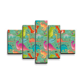 Obraz - 5-dílný Dinosauři v trávě: 125x90 cm