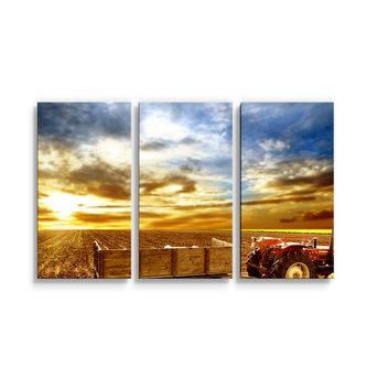 Obraz - 3-dílný Traktor s vlečkou: 120x80 cm