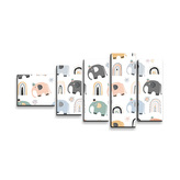 Obraz - 5-dílný Animovaní sloni: 100x60 cm