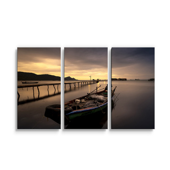 Obraz - 3-dílný Loďka na jezeře 2: 120x80 cm