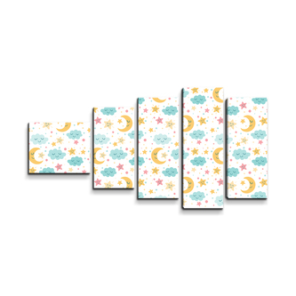 Obraz - 5-dílný Měsíc a modré mráčky: 100x60 cm