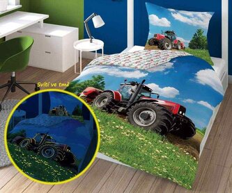 DETEXPOL Povlečení Traktor na louce svítící  Bavlna, 140/200, 70/80 cm