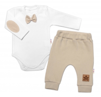 2-dílná kojenecká sada,body dl.rukáv s motýlkem,tepláčky Honzík,béžova,vel. 74; 74 (6-9m)