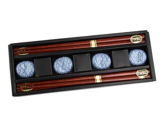 Čínské jídelní hůlky Oriental 4 ks s držáky 22,5 cm