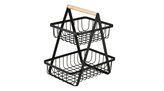 košík 2patrový, 27x17x28,8cm, drát.černý, dřev.ruk.
